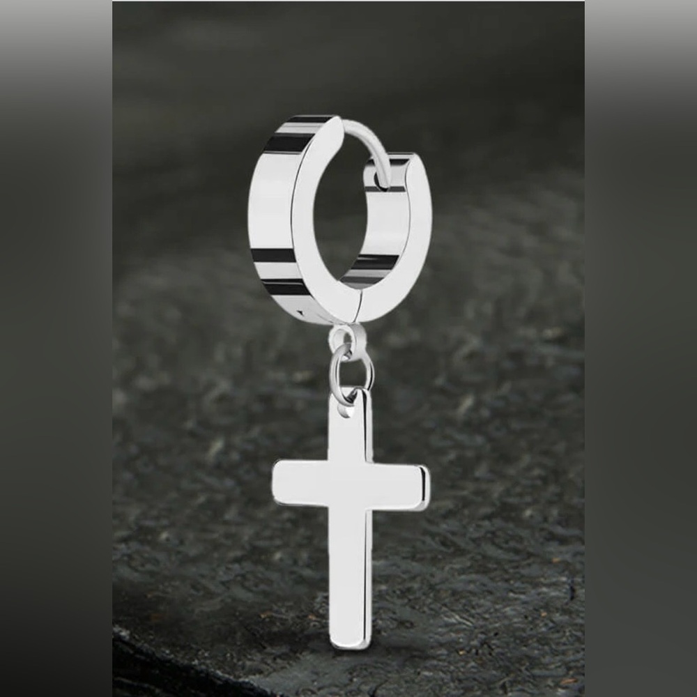 Chic Silver Cross Dangle Earrings - Picture 2 of 5